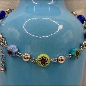MILLEFIORI AVON Anklet MILLEFIORI beaded silver-tone VTG glass Summer chic